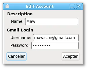 Ventana para editar la cuenta de Gmail