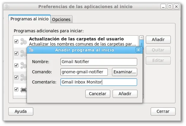 Preferencias de las aplicaciones al inicio